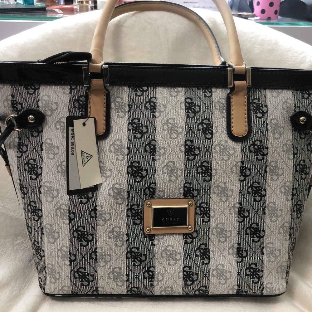 NWT: Guess Satchel - B/W Striped Handbag/Purse